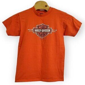 Harley Davidson Orange Men's Medium Rebel Brandon, FL Bones Double Sided T-Shirt